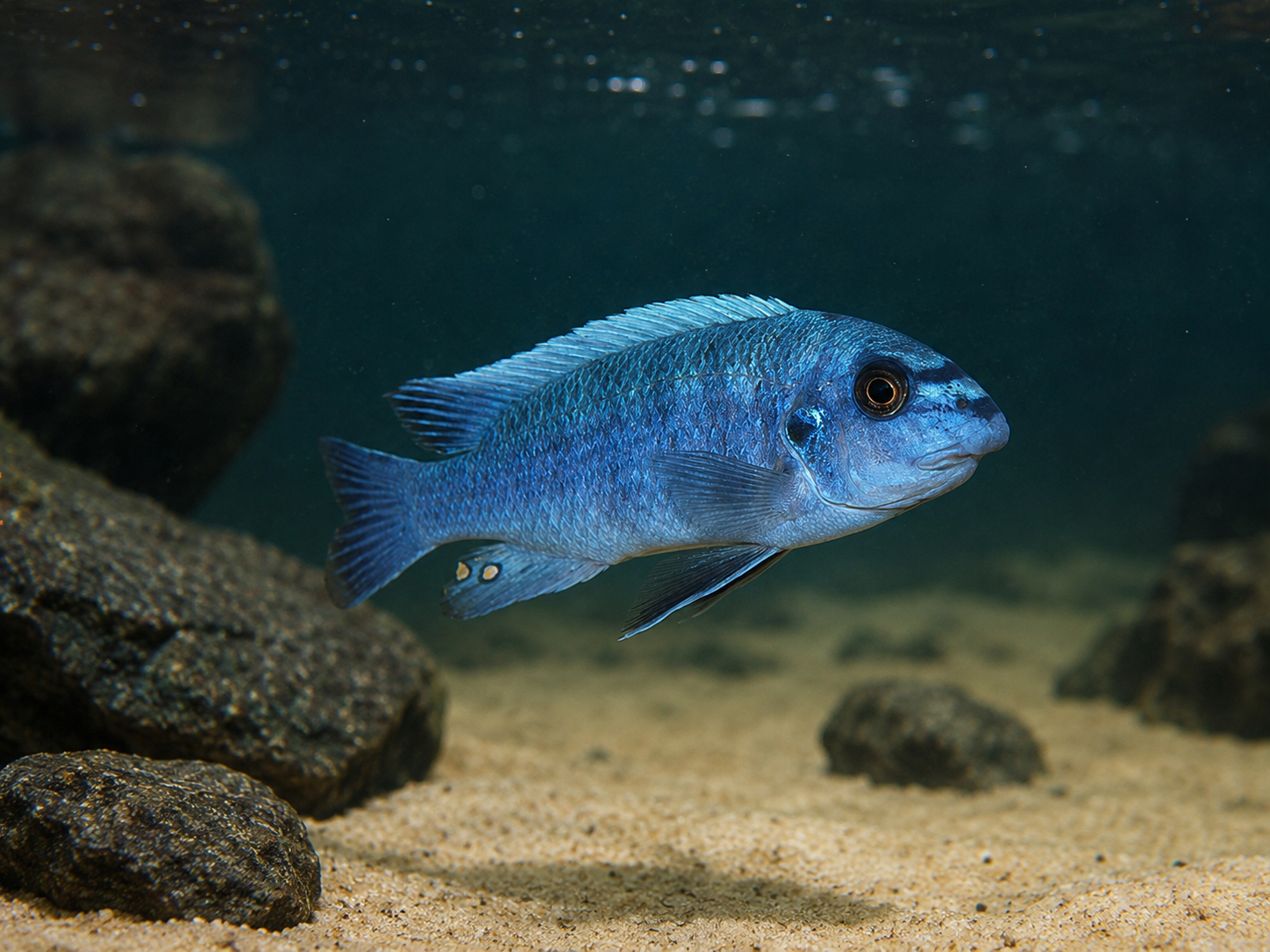 Aquarium mit wenig Steinen und viel freier Fläche